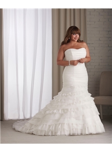 Exquisite Trumpet Mermaid Strapless Floor Length Tiered Plus Size Wedding Dresses