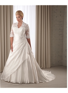 Fabulous A Line V Neck Half Length Sleeve Floor Length Chapel Plus Size Wedding Dresses