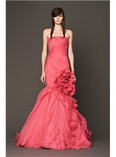 Alluring Empire Strapless Floral Pins Ruched Wedding Dress