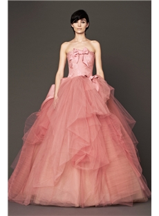 Alluring Ballgown Strapless Bowknot Pins Lace Satin Ruffled Wedding Dress