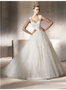 Gorgeous A Line Straps Floor Length Court Appliques Wedding Dresses