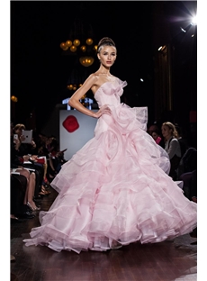 Elegant Ballgown Sculpted Bustier Low Drop Waist Tiered Ruffled Wedding Dress