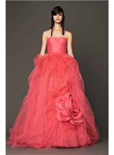 Attractive Ballgown Strapless Satin Floral Wedding Dress