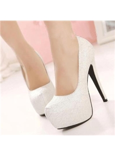 New Arrival Elegant White Lace Round Toe High Heels
