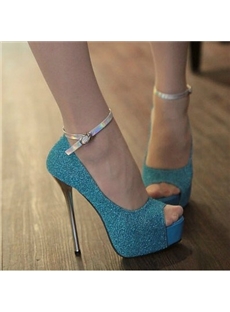 Glittering Purple Peep Toe Platform Stiletto Heels