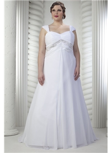Brilliant Empire Square Capped Sleeve Chapel Beaded Plus Size Wedding Dresses