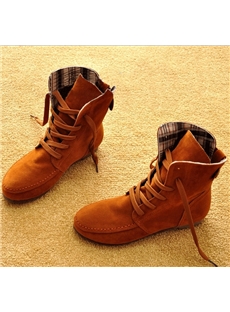 Concise Comfortable Lace Up Suede High Top Boots