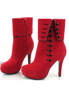 Red Platform Ankle Boots With Button