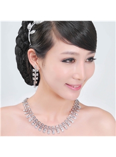 Pretty Bowknot Shaped Alloy With Rhinestone Wedding Jewelry Set Including Tiara Necklace And Earrings