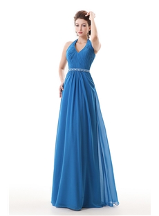 Deep Blue Halter Beading Belt Design Bridesmaid Dresses