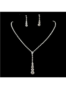 Simple Rhinestone And Alloy Wedding Jewelry Set Including Necklace And Earrings