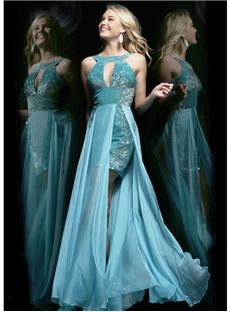Sexy Shining Asymmetry Beading Empire Evening Prom Dress