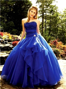 Empire Royal Blue Quinceanera Dress With Lace Bodice Crystal Design