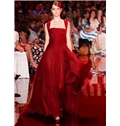 Elegant Burgundy Long Evening Dresses Pleated Celebrity Gowns