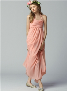 Hot Selling Pure Chiffon Halter Neckline Sleeveless Empire Waist Draped Flower Girl Dress