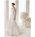 New Arrival Modest A Line Empire Waist Sweetheart Beading Appliques Lace Satin Wedding Dress