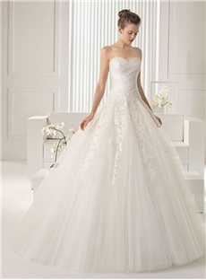 New Arrival Modest Ballgown Strapless Sweetheart Tulle Wedding Dress
