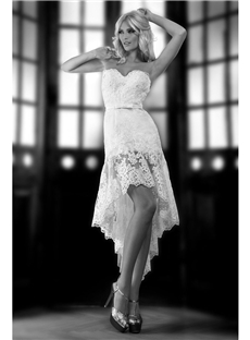 Lovely Short Lace Strapless Wedding Dress