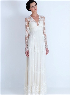 Hot Sale A Line Long Sleeves Wedding Dresses Lace Bridal Gown