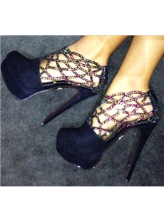 Chic Cut Outs Rhinestone Decoration Ankle Boots
