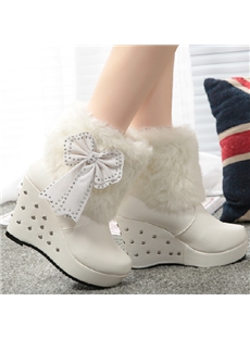 New Arrival White Pu Wedge Heel Ankle Boot