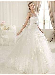 Chic Ball Gown Scoop Floor Length  Wedding Dress