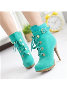 Fashionable Lace Up Stiletto Heels Boots With Buckle