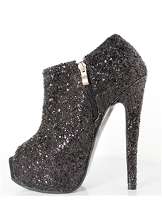 Shining Black Peep Toe Platform Ankle Boots