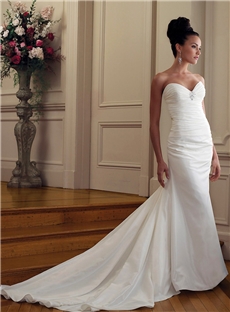 Two Pieces Sheath Wedding Dresses Strapless Taffeta Wedding Gown