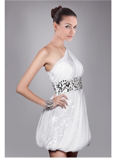 Stunning White Chiffon A Line Cocktail Dress With Ample Sequins