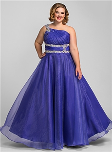 Plus Size Ball Gown One Shoulder Floor Length Chiffon Evening Prom Dress