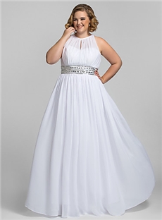 Plus Size Sheath Column High Neck Floor Length Chiffon Stretch Satin Evening Prom Dress