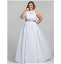 Plus Size Sheath Column High Neck Floor Length Chiffon Stretch Satin Evening Prom Dress