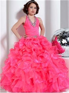 Wholesale Newest Halter Bubblegum Pink Girls Pagent Dresses Children Dresses