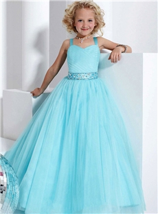 Wholesale A Line Straps Beaded Belt Tulle Flower Girl Dresses