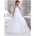 Wholesale White Halter Ball Gowns Bridesmaid Flower Girl Pageant Dress