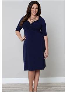 Wrap Ruffles Knee Length Half Sleeves Sweetheart Empire Dress