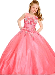Cute Ball Gown Girls Pageant Dresses Sheer Back Designers