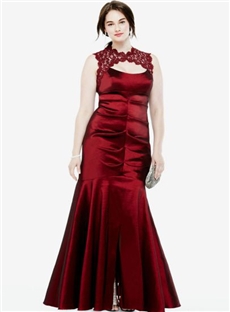 Sleeveless Mermaid Stretch Taffeta Dress With Lace Keyhole Evening Dress