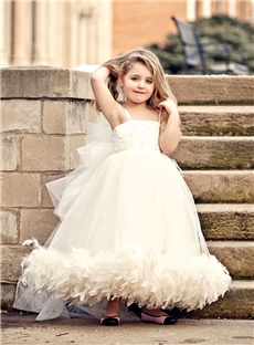 Wholesale Vintage Bridal Flower Girl Dress Tulle Spaghetti Straps Feather Beaded Dresses