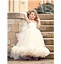 Wholesale Vintage Bridal Flower Girl Dress Tulle Spaghetti Straps Feather Beaded Dresses