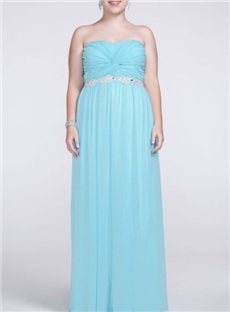 Plus Size Strapless Zipper Up Floor Length Prom Dress With Ruched Bust And Beading