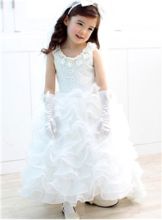 Girls Pageant Dresses Ruffled Organza Beaded Flower Girls Dresses Hot Sale 2014