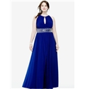 Plus Size Sleeveless Key Hole Beaded Waist Jersey Dress