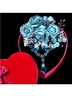 Preety Graceful Diamante Blue Wedding Jewelry Set（include Headflower Necklace And Earring ）
