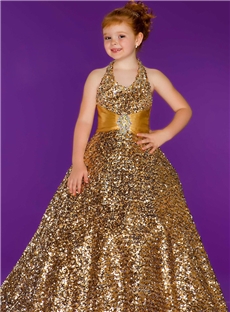 Sparkling Ball Gown Flower Girl Dresses Halter Whole Sequin Gown