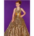 Sparkling Ball Gown Flower Girl Dresses Halter Whole Sequin Gown
