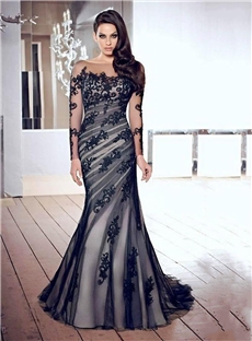 Illusion Long Sleeves Bateau Embroidery Mermaid Mother Of The Bride Gown