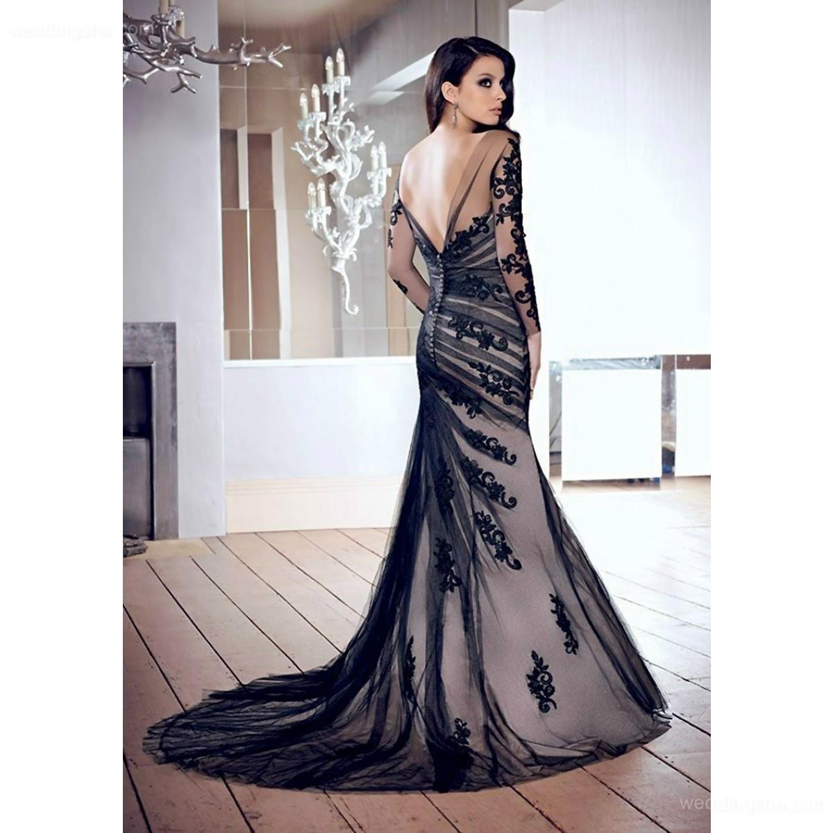 Illusion Long Sleeves Bateau Embroidery Mermaid Mother Of The Bride Gown
