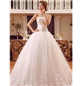 Hot Sales Ball Gown Wedding Dresses Strapless Neck Lace Appqliques